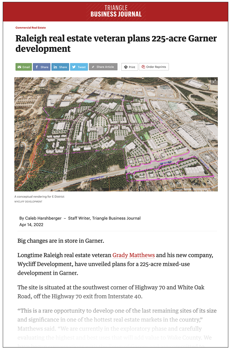 Raleigh real estate veteran plans 225-acre Garner development